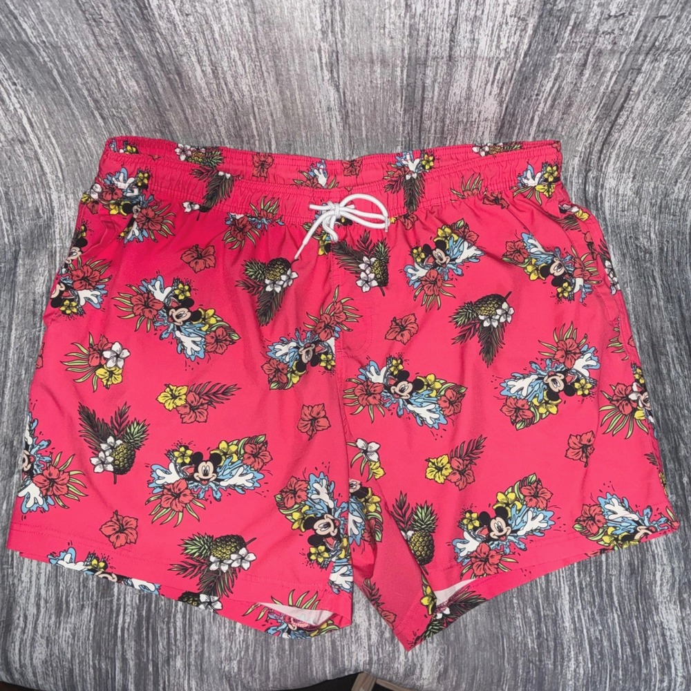 Disney Mickey Mouse Pink Tropical Floral Swim Trunks Men Size XXL